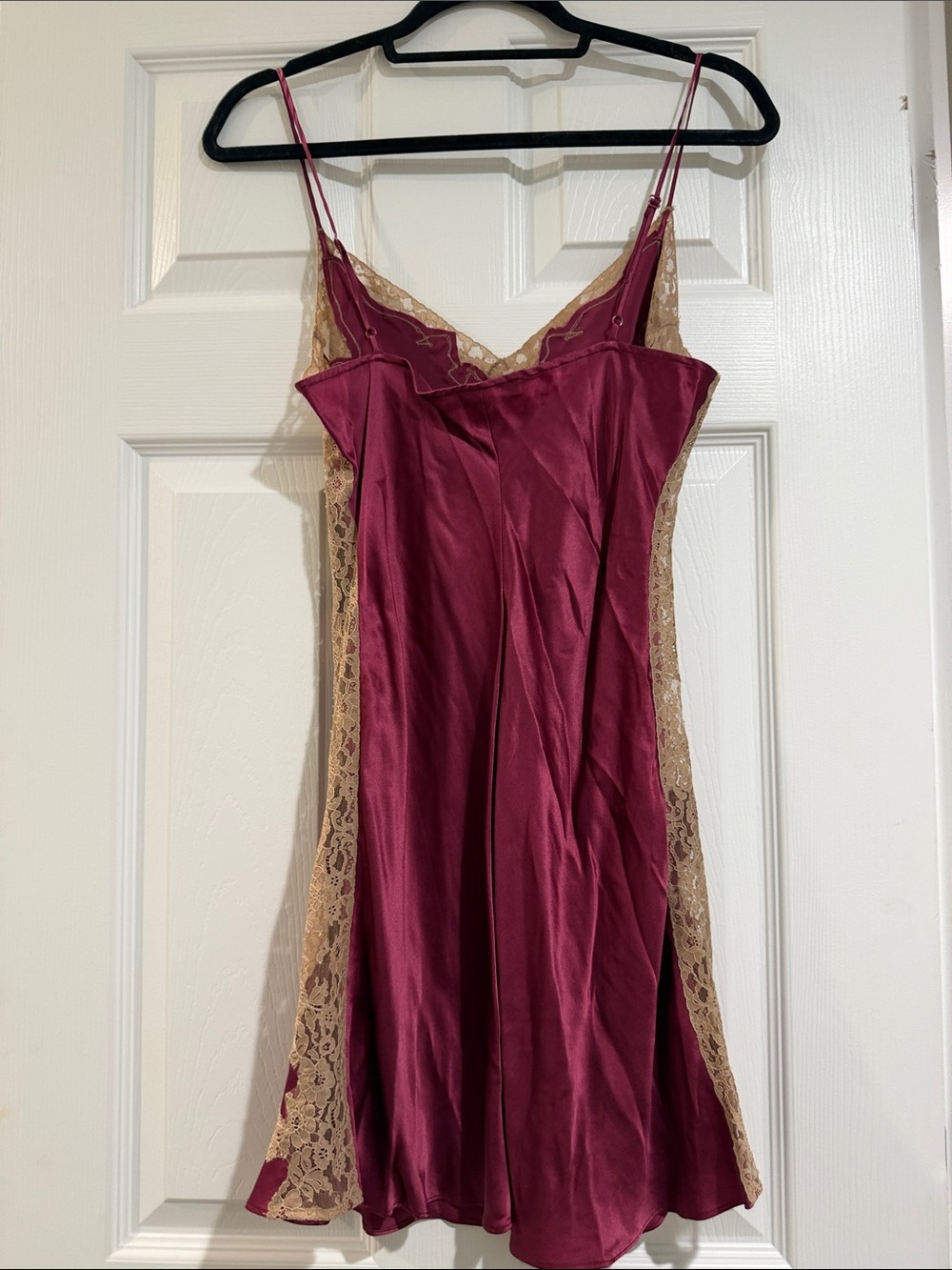 Leigh Bantivoglio -Cranberry Silk Chemise with Champagne Lace Trim - Picture 7 of 10